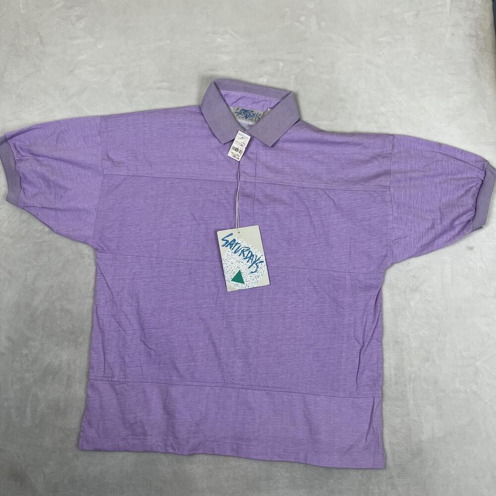 Vintage Saturdays Polo Shirt Mens XL Purple Short Sleeve Casual Knit 80s 90s